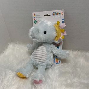 New Snuggables Sensory Plush Elephant Noise Rattle Ribbon Tags Crinkles